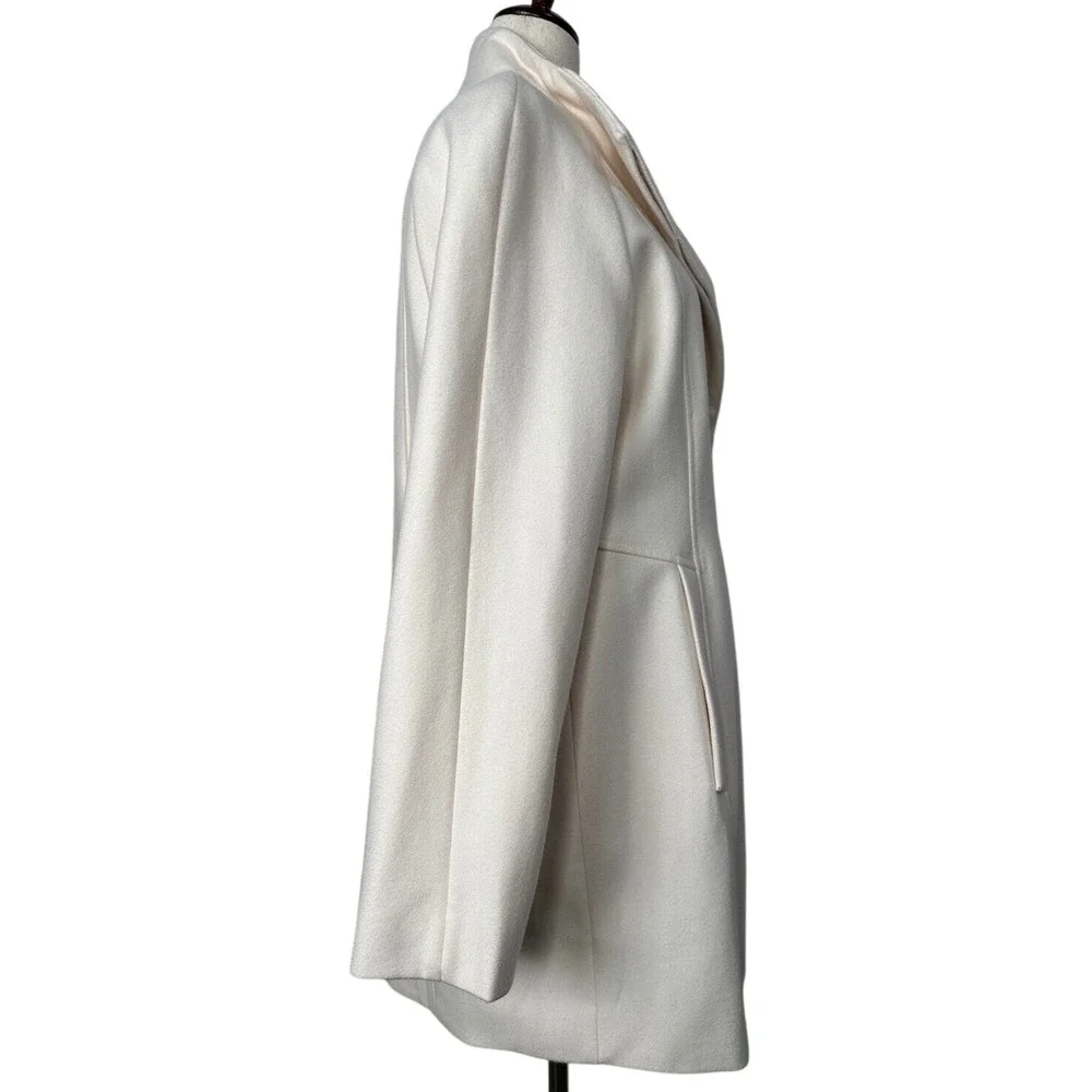 Anne Klein Wool‎ Blend Coat Funnel Neck Button Front Ivory Size 12